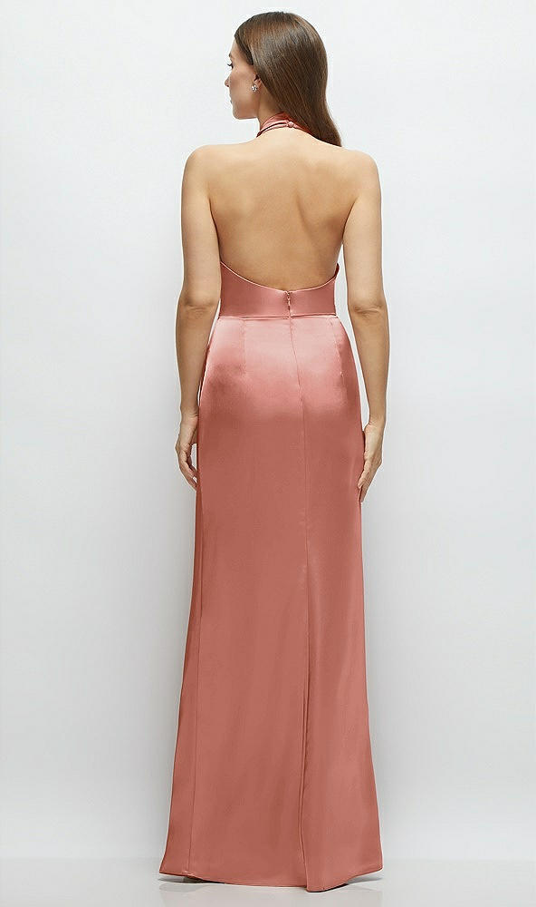 Back View - Desert Rose Cowl Halter Open-Back Satin Maxi Dress