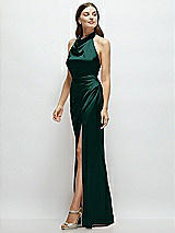 Side View Thumbnail - Evergreen Cowl Halter Open-Back Satin Maxi Dress