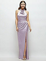 Front View Thumbnail - Lilac Haze Cowl Halter Open-Back Satin Maxi Dress