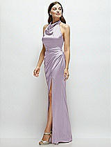 Side View Thumbnail - Lilac Haze Cowl Halter Open-Back Satin Maxi Dress