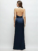 Rear View Thumbnail - Midnight Navy Cowl Halter Open-Back Satin Maxi Dress