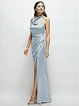 Side View Thumbnail - Mist Cowl Halter Open-Back Satin Maxi Dress