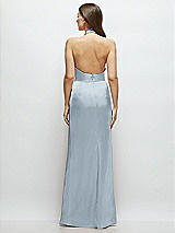 Rear View Thumbnail - Mist Cowl Halter Open-Back Satin Maxi Dress