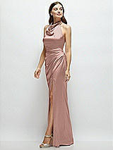 Side View Thumbnail - Neu Nude Cowl Halter Open-Back Satin Maxi Dress