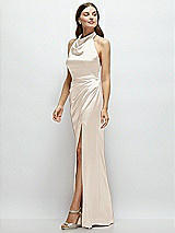 Side View Thumbnail - Oat Cowl Halter Open-Back Satin Maxi Dress