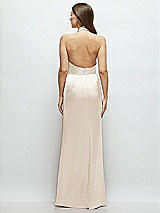 Rear View Thumbnail - Oat Cowl Halter Open-Back Satin Maxi Dress