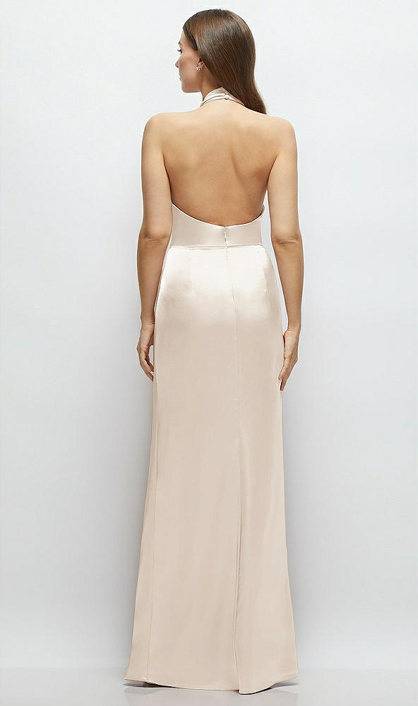 Back View - Oat Cowl Halter Open-Back Satin Maxi Dress