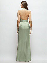 Rear View Thumbnail - Sage Cowl Halter Open-Back Satin Maxi Dress