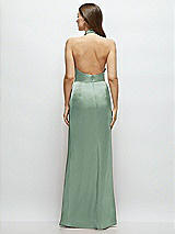 Rear View Thumbnail - Seagrass Cowl Halter Open-Back Satin Maxi Dress