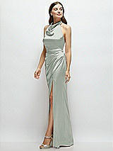 Side View Thumbnail - Willow Green Cowl Halter Open-Back Satin Maxi Dress