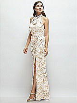 Side View Thumbnail - Golden Hour Cowl Halter Open-Back Floral Satin Maxi Dress