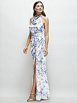 Side View Thumbnail - Magnolia Sky Cowl Halter Open-Back Floral Satin Maxi Dress