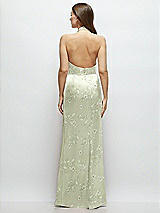 Rear View Thumbnail - Vintage Primrose Celadon Cowl Halter Open-Back Floral Satin Maxi Dress