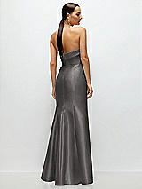 Rear View Thumbnail - Caviar Gray Strapless Cuff Neckline Satin Trumpet Gown