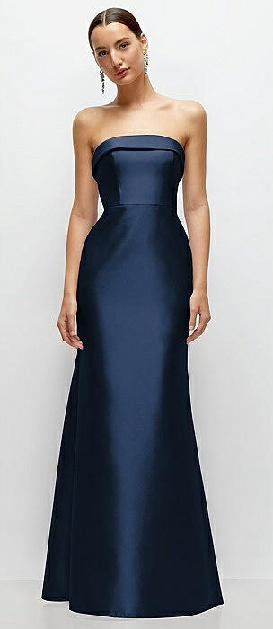 Strapless Cuff Neckline Satin Trumpet Gown