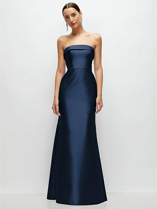 Strapless Cuff Neckline Satin Trumpet Gown