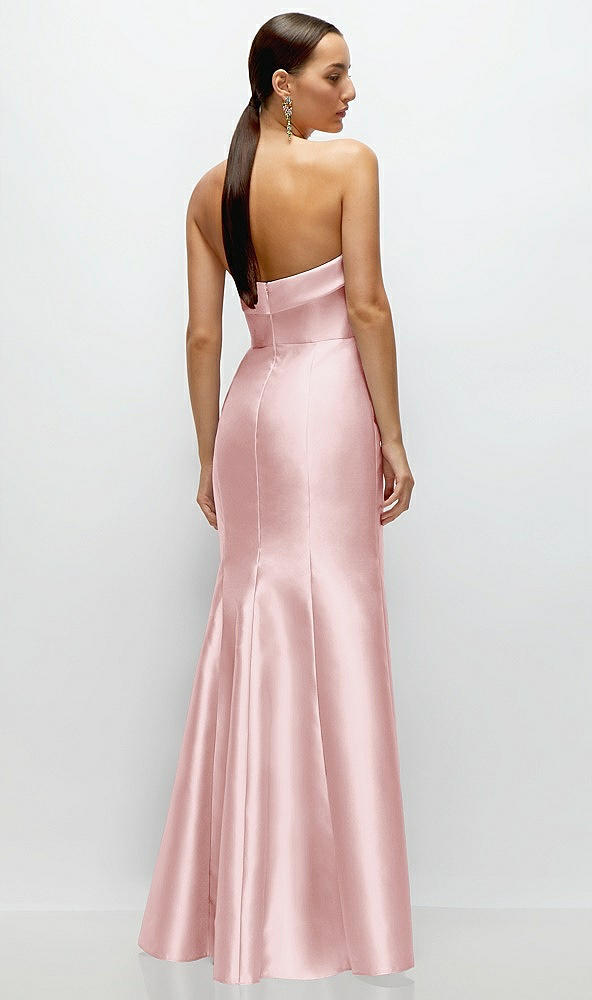 Back View - Ballet Pink Strapless Cuff Neckline Satin Trumpet Gown