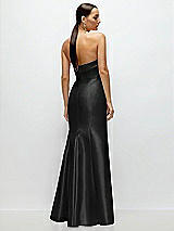 Rear View Thumbnail - Black Strapless Cuff Neckline Satin Trumpet Gown