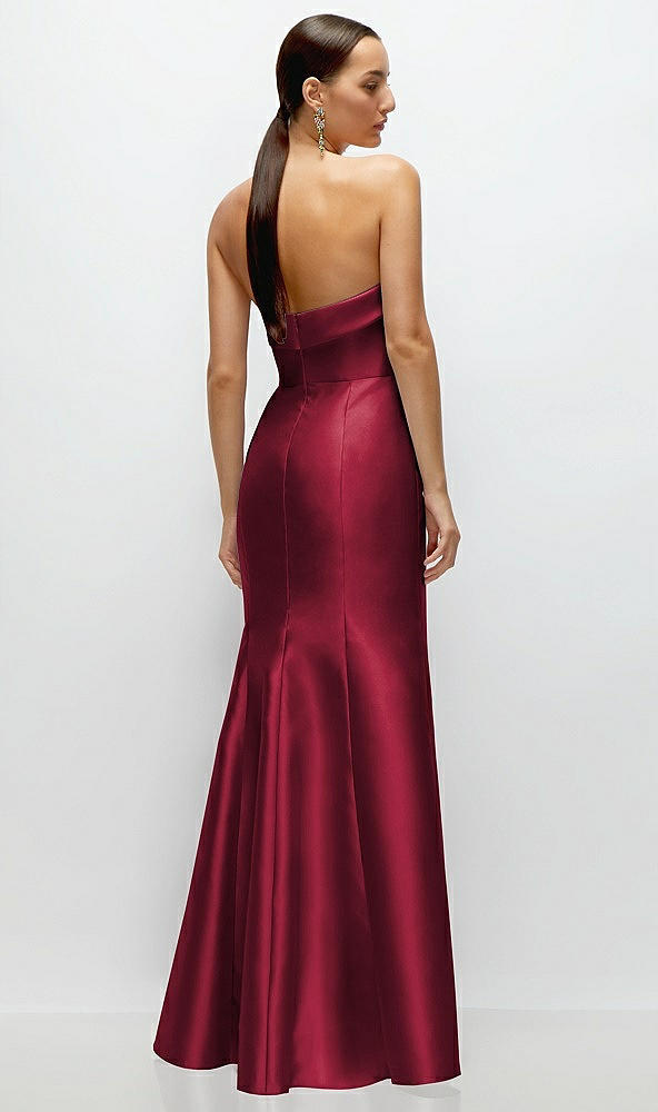 Back View - Burgundy Strapless Cuff Neckline Satin Trumpet Gown