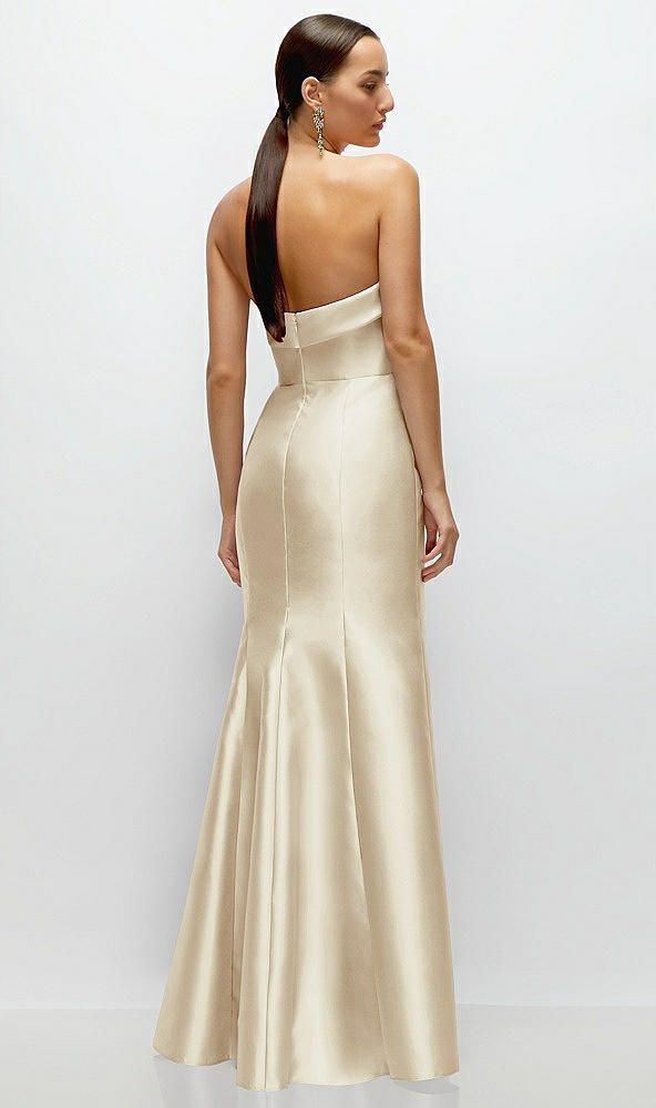 Back View - Champagne Strapless Cuff Neckline Satin Trumpet Gown