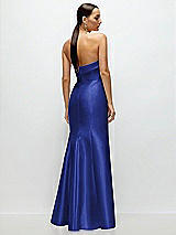 Rear View Thumbnail - Cobalt Blue Strapless Cuff Neckline Satin Trumpet Gown