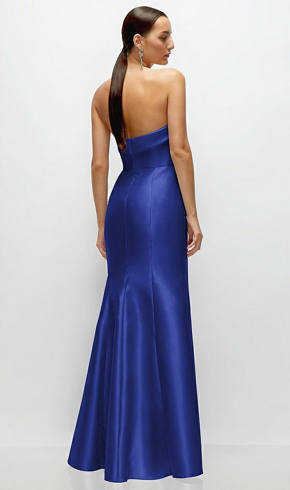 Back View - Cobalt Blue Strapless Cuff Neckline Satin Trumpet Gown