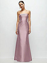 Front View Thumbnail - Dusty Rose Strapless Cuff Neckline Satin Trumpet Gown