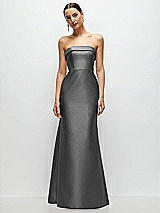 Front View Thumbnail - Gunmetal Strapless Cuff Neckline Satin Trumpet Gown