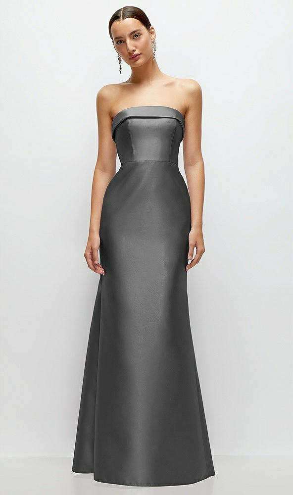 Front View - Gunmetal Strapless Cuff Neckline Satin Trumpet Gown