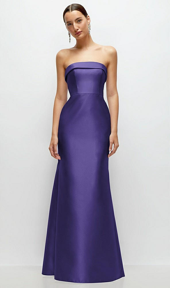 Front View - Grape Strapless Cuff Neckline Satin Trumpet Gown