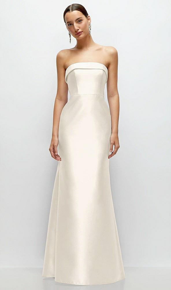 Front View - Ivory Strapless Cuff Neckline Satin Trumpet Gown