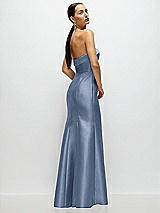 Side View Thumbnail - Larkspur Blue Strapless Cuff Neckline Satin Trumpet Gown