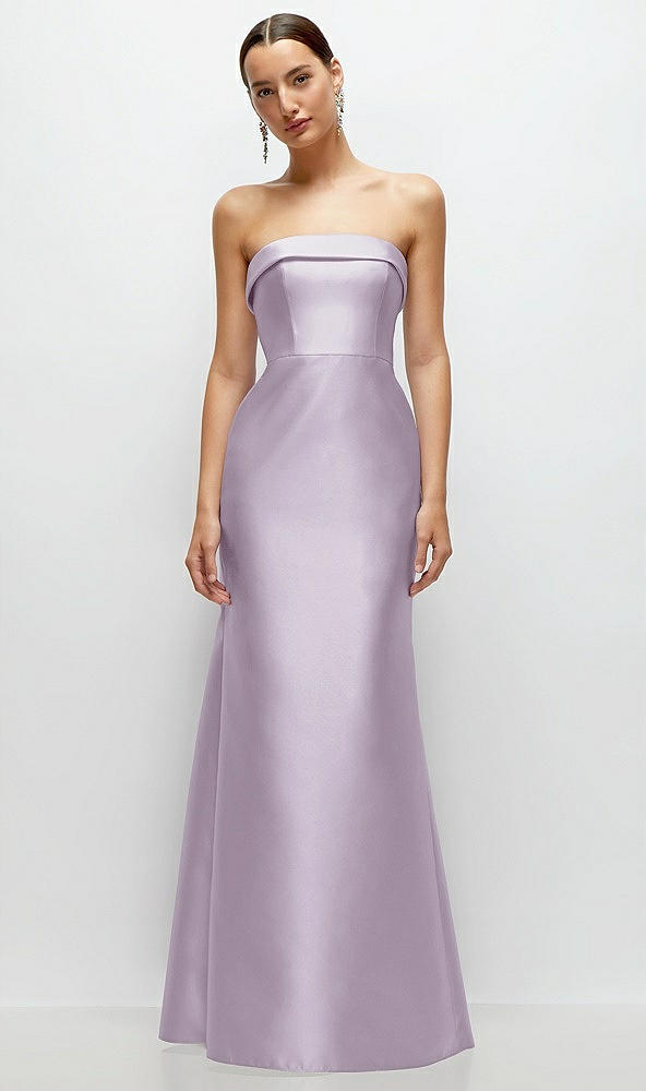 Front View - Lilac Haze Strapless Cuff Neckline Satin Trumpet Gown