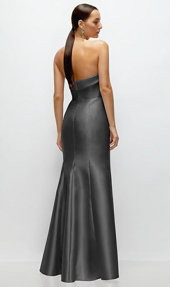 Back View - Pewter Strapless Cuff Neckline Satin Trumpet Gown