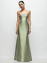 Front View Thumbnail - Sage Strapless Cuff Neckline Satin Trumpet Gown