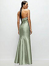 Rear View Thumbnail - Sage Strapless Cuff Neckline Satin Trumpet Gown