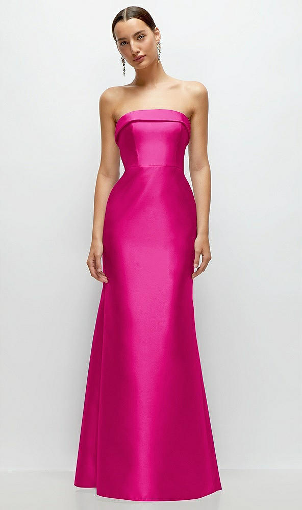 Front View - Think Pink Strapless Cuff Neckline Satin Trumpet Gown