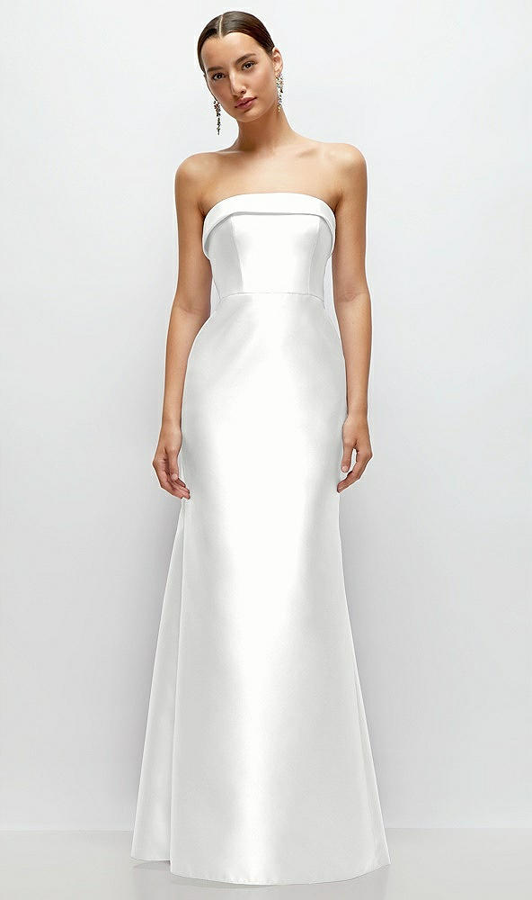 Front View - White Strapless Cuff Neckline Satin Trumpet Gown