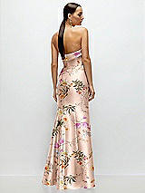 Rear View Thumbnail - Butterfly Botanica Pink Sand Strapless Cuff Neckline Floral Satin Trumpet Gown