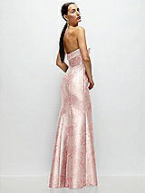 Side View Thumbnail - Bow And Blossom Print Strapless Cuff Neckline Floral Satin Trumpet Gown