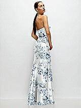 Side View Thumbnail - Cottage Rose Larkspur Strapless Cuff Neckline Floral Satin Trumpet Gown