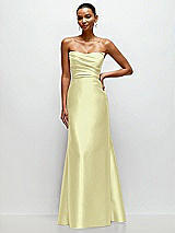 Front View Thumbnail - Butter Yellow Strapless Cat-Eye Draped Bodice Satin Tumpet Dress