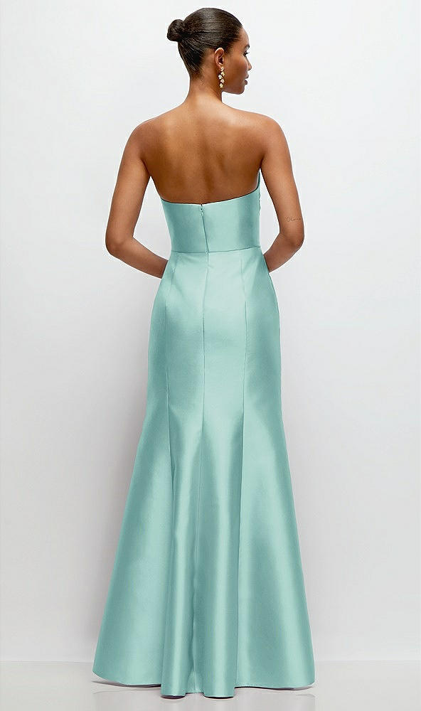 Back View - Coastal Strapless Cat-Eye Draped Bodice Satin Tumpet Dress