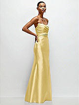 Side View Thumbnail - Maize Strapless Cat-Eye Draped Bodice Satin Tumpet Dress