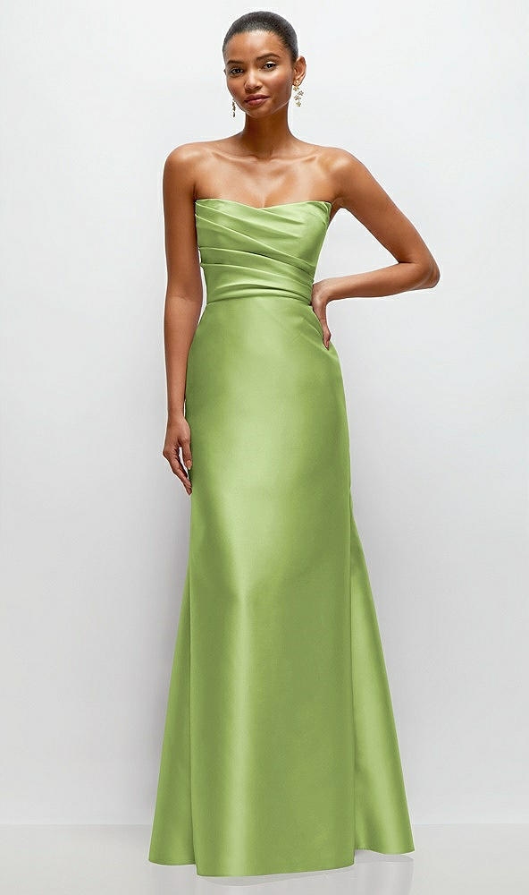 Front View - Mojito Strapless Cat-Eye Draped Bodice Satin Tumpet Dress