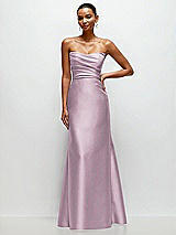 Front View Thumbnail - Suede Rose Strapless Cat-Eye Draped Bodice Satin Tumpet Dress