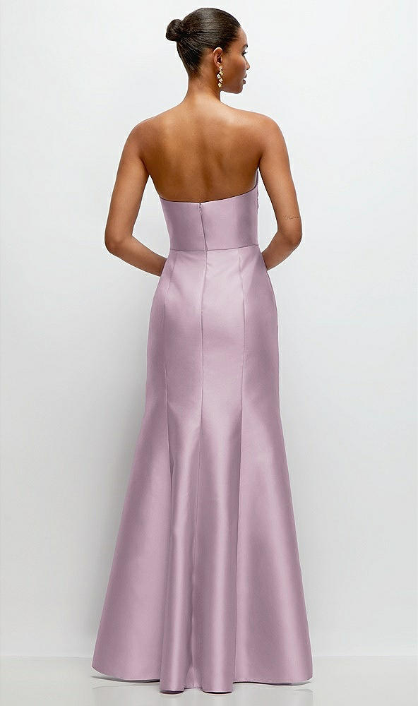 Back View - Suede Rose Strapless Cat-Eye Draped Bodice Satin Tumpet Dress