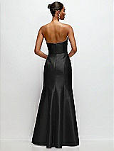 Rear View Thumbnail - Black Strapless Cat-Eye Draped Bodice Satin Tumpet Dress