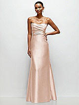 Front View Thumbnail - Cameo Strapless Cat-Eye Draped Bodice Satin Tumpet Dress