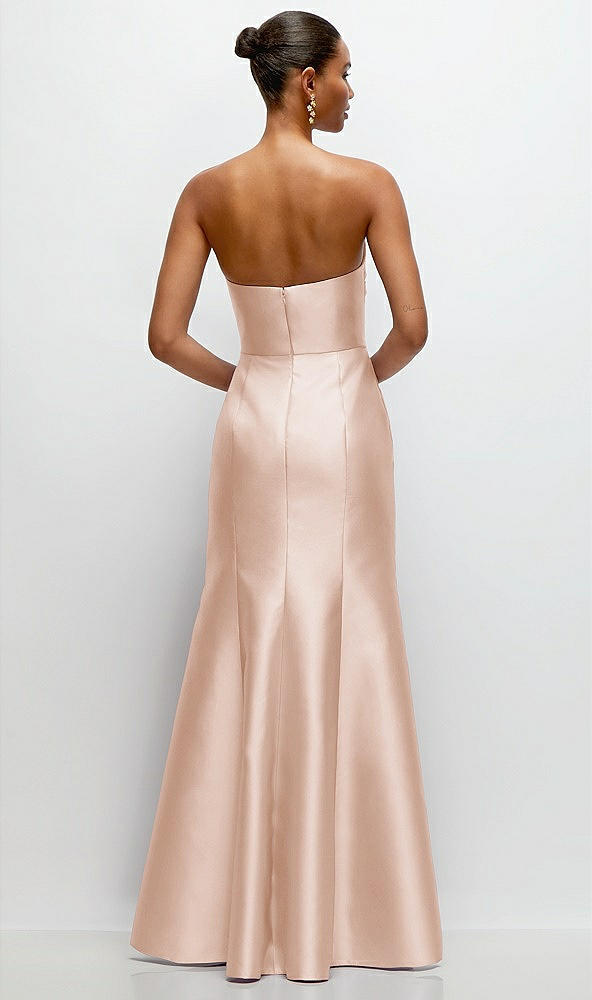 Back View - Cameo Strapless Cat-Eye Draped Bodice Satin Tumpet Dress